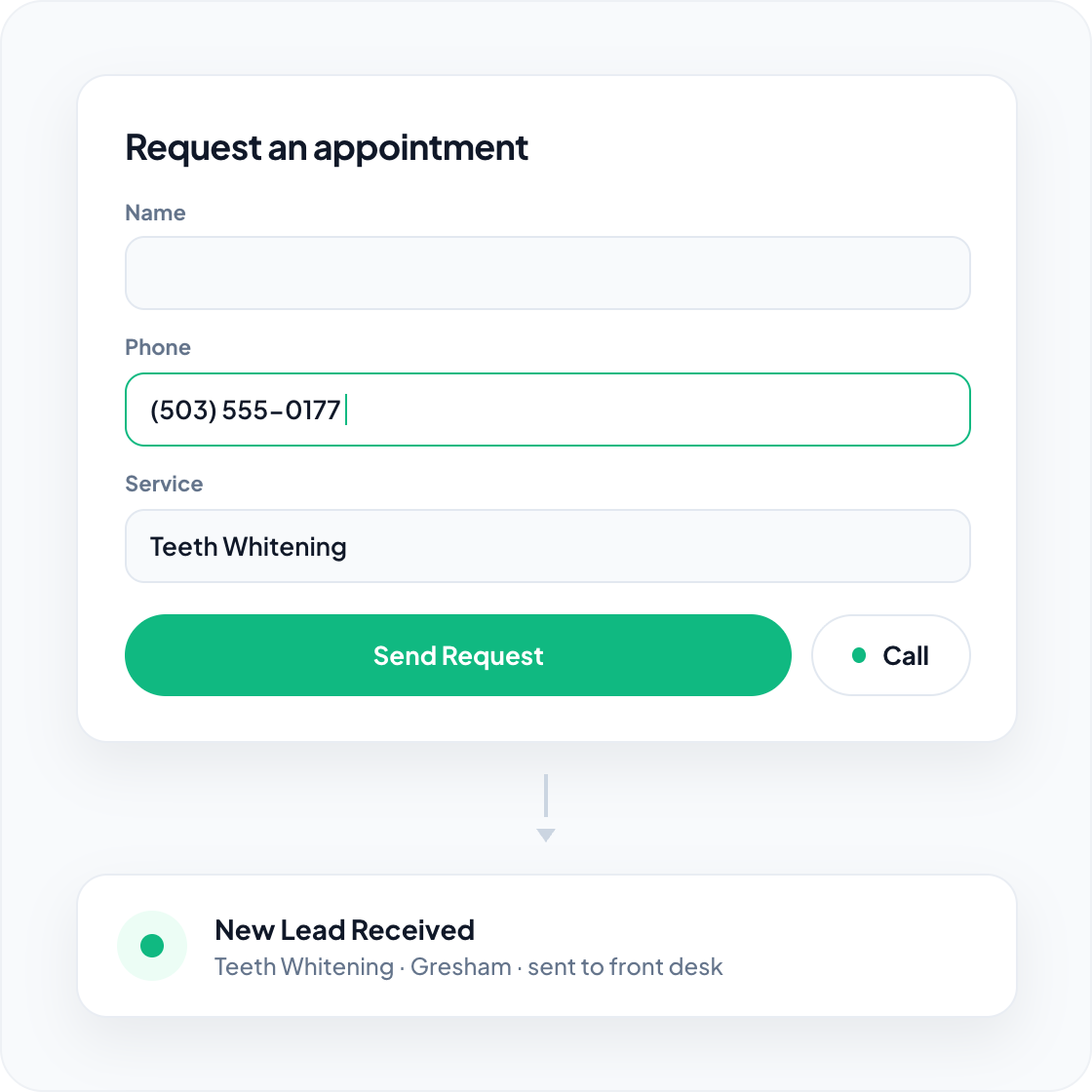 Illustration of a lead capture form with name, contact and message fields